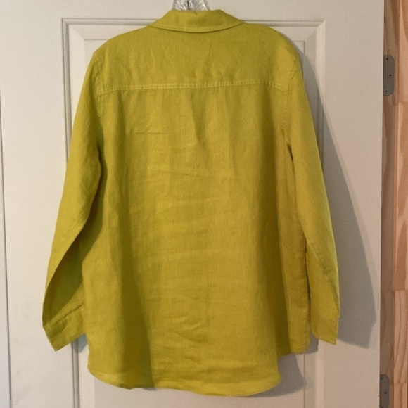 C&C California Linen Over Sized Lagenlook Mother of Pearl Shirt Chartreuse M - Picture 4 of 7